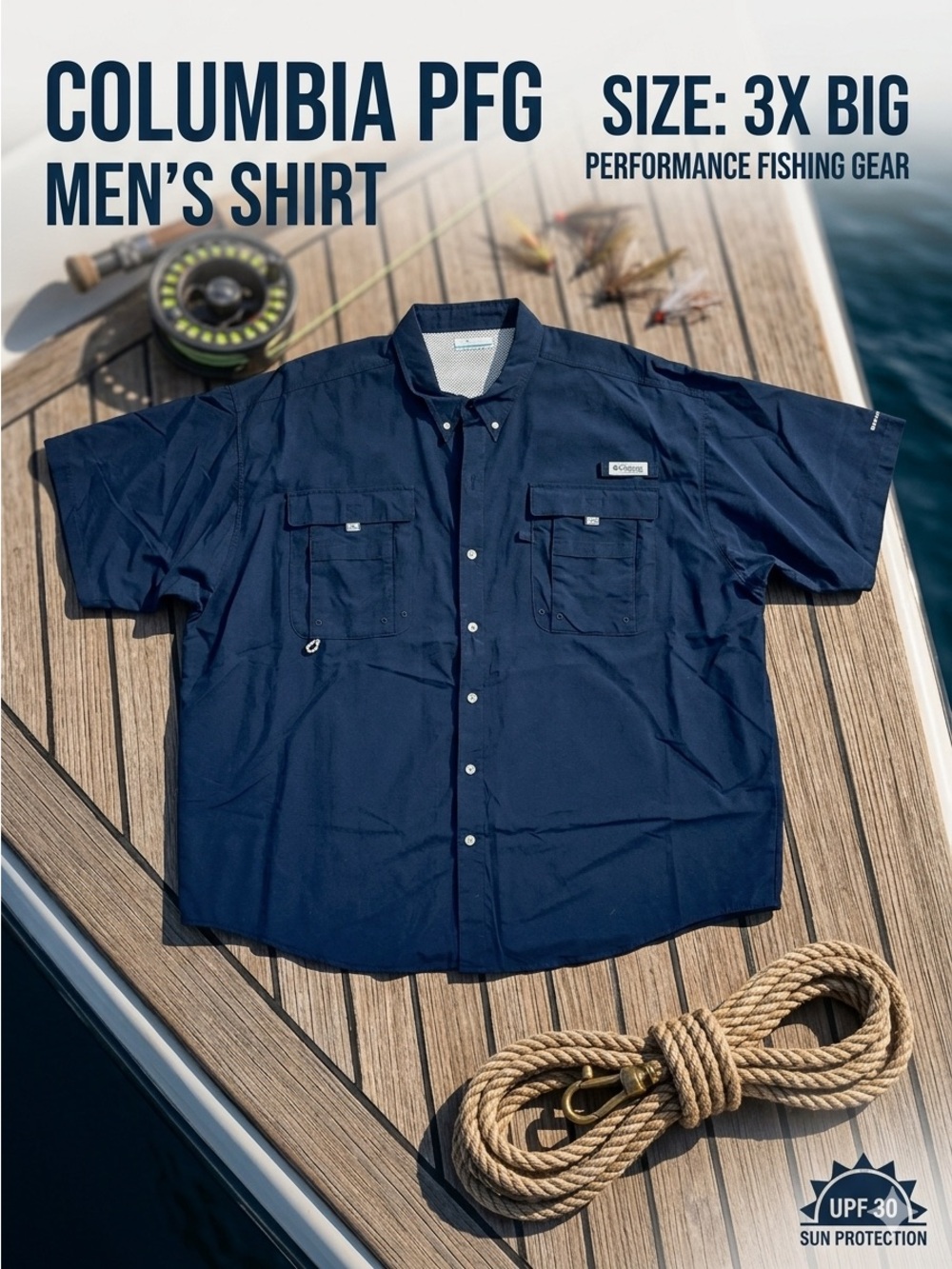 COLUMBIA PFG Men’s Performance Fishing Gear Vented Blue Short Sleeve Shirt 3X